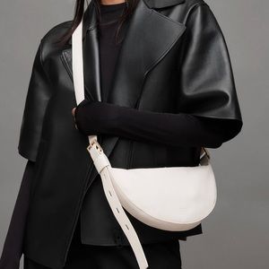 All Saints Half Moon Crescent Leather Crossbody Bag - White